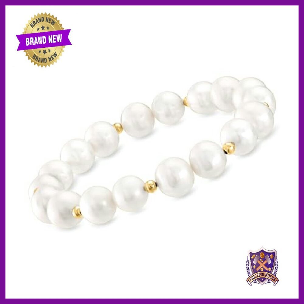 9-10mm Cultured Pearl Stretch Bracelet 14kt Yellow Gold 7in - Picture 2 of 7